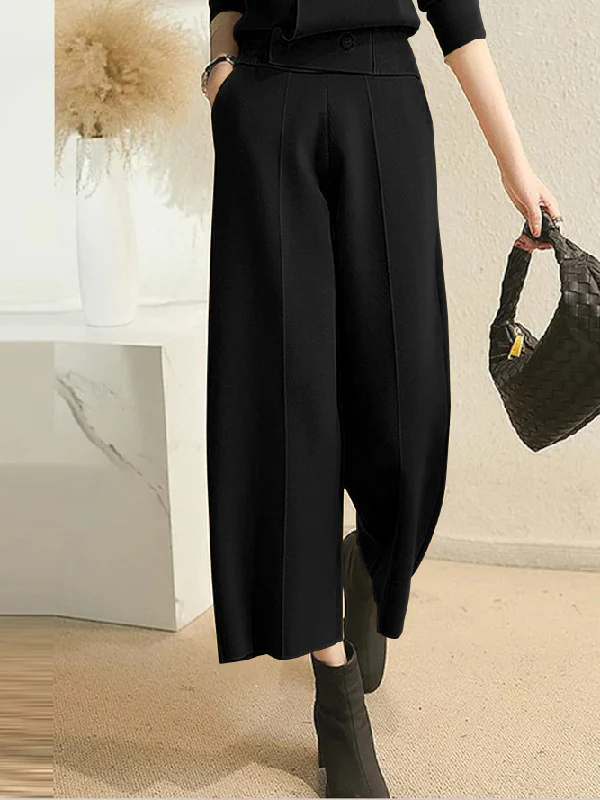 Ninth Pants Wide Leg Solid Color Pants Trousers - Image 3