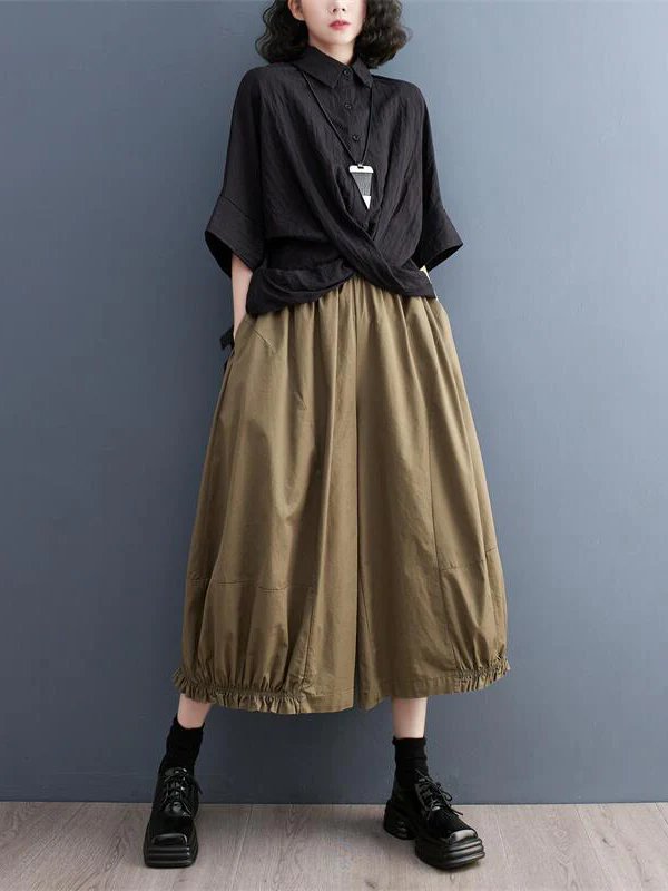 Ninth Pants Wide Leg Solid Color Split-Joint Casual Pants Bottoms - Image 10