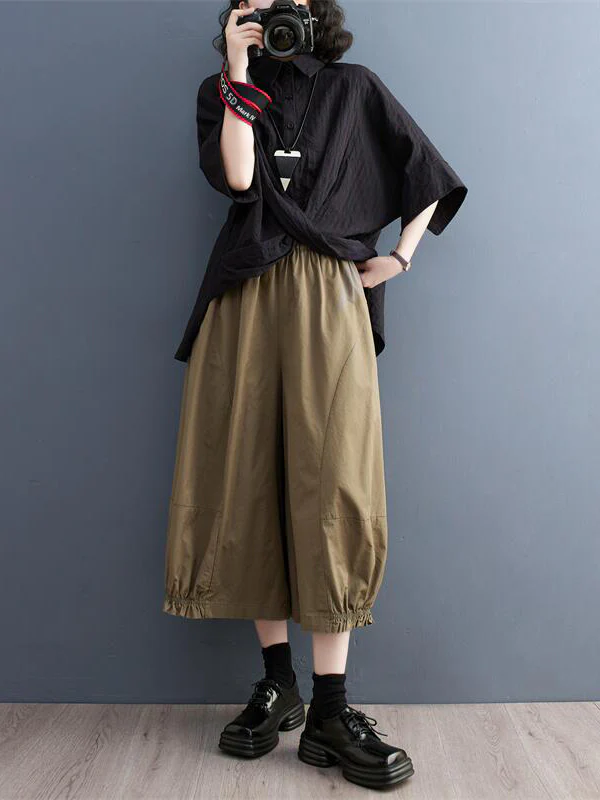 Ninth Pants Wide Leg Solid Color Split-Joint Casual Pants Bottoms - Image 11