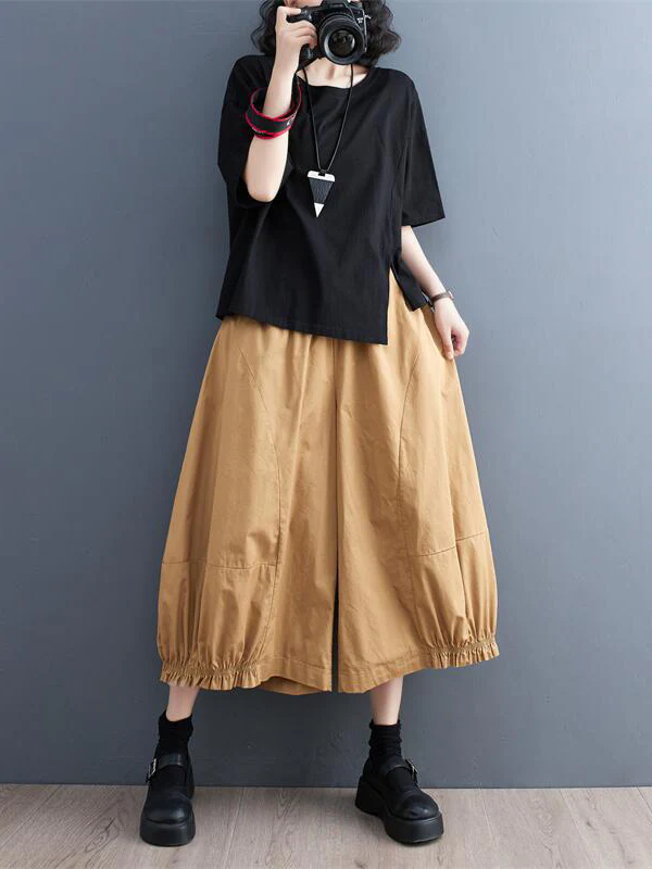 Ninth Pants Wide Leg Solid Color Split-Joint Casual Pants Bottoms - Image 13