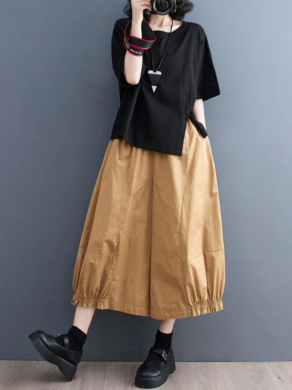 Ninth Pants Wide Leg Solid Color Split-Joint Casual Pants Bottoms - Image 14