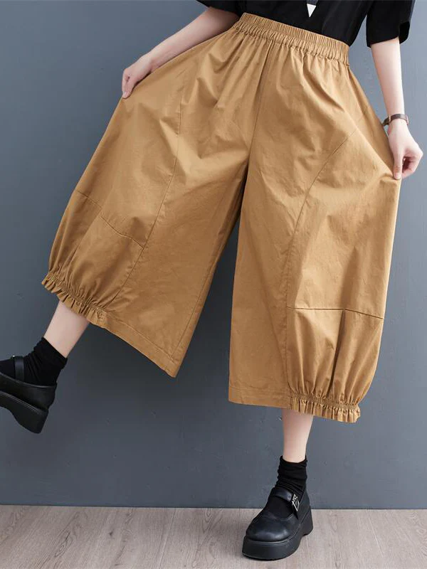 Ninth Pants Wide Leg Solid Color Split-Joint Casual Pants Bottoms - Image 16
