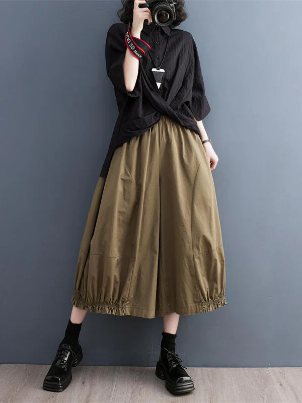 Ninth Pants Wide Leg Solid Color Split-Joint Casual Pants Bottoms - Image 7