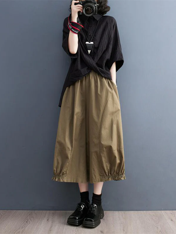 Ninth Pants Wide Leg Solid Color Split-Joint Casual Pants Bottoms - Image 8