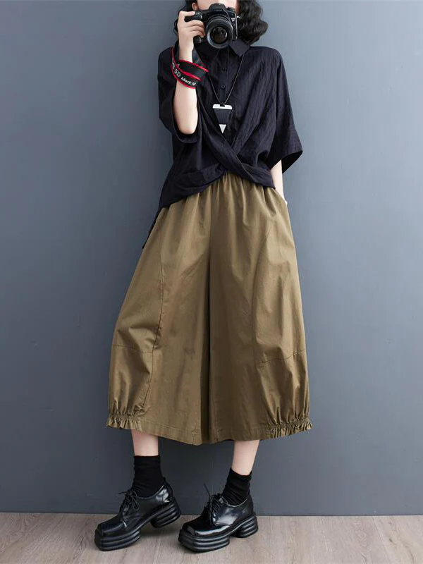 Ninth Pants Wide Leg Solid Color Split-Joint Casual Pants Bottoms - Image 9