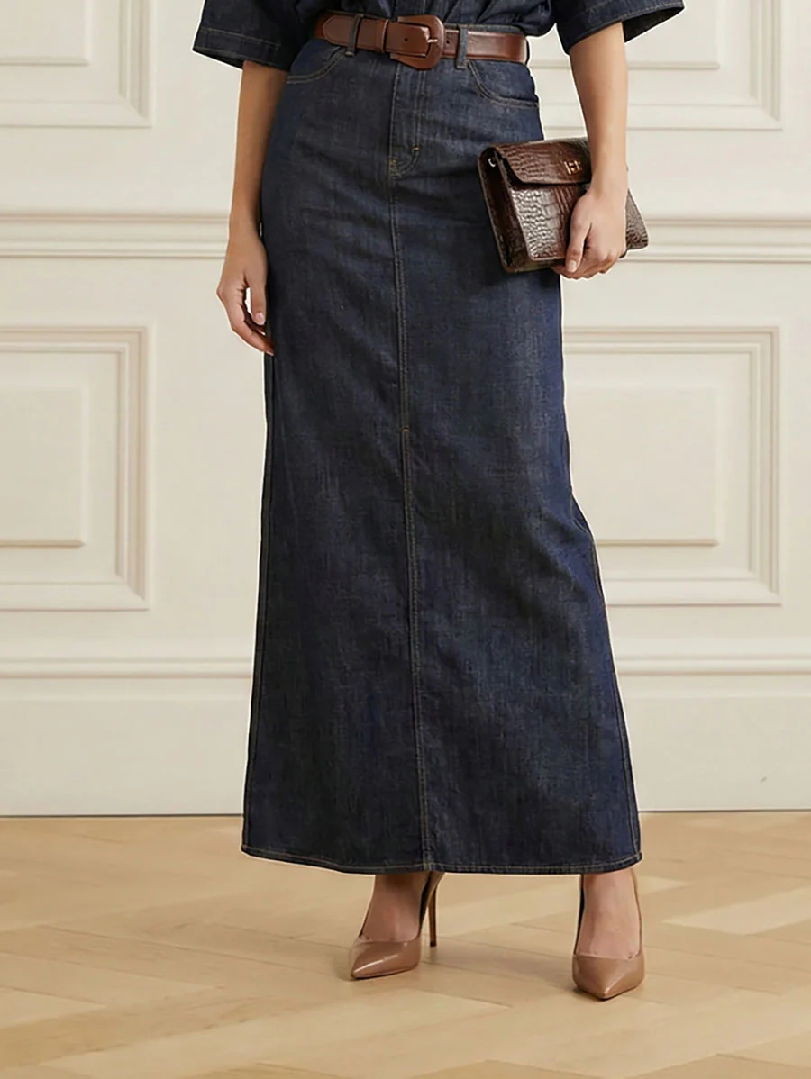 Column No Belt Solid Color Zipper Skirts Bottoms - Image 2