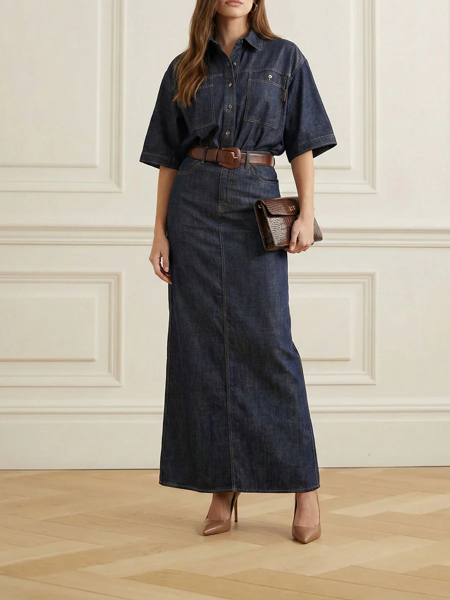 Column No Belt Solid Color Zipper Skirts Bottoms - Image 3