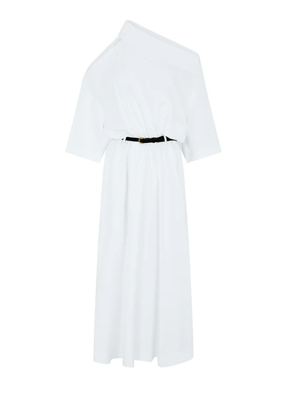 Long Sleeves Loose No Belt Solid Color Off-The-Shoulder Midi Dresses - Image 6