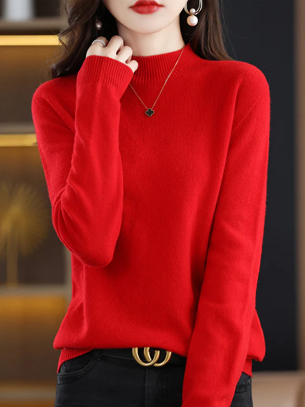 Office Long Sleeves Solid Color High-Neck Sweater Tops Pullovers - Image 16