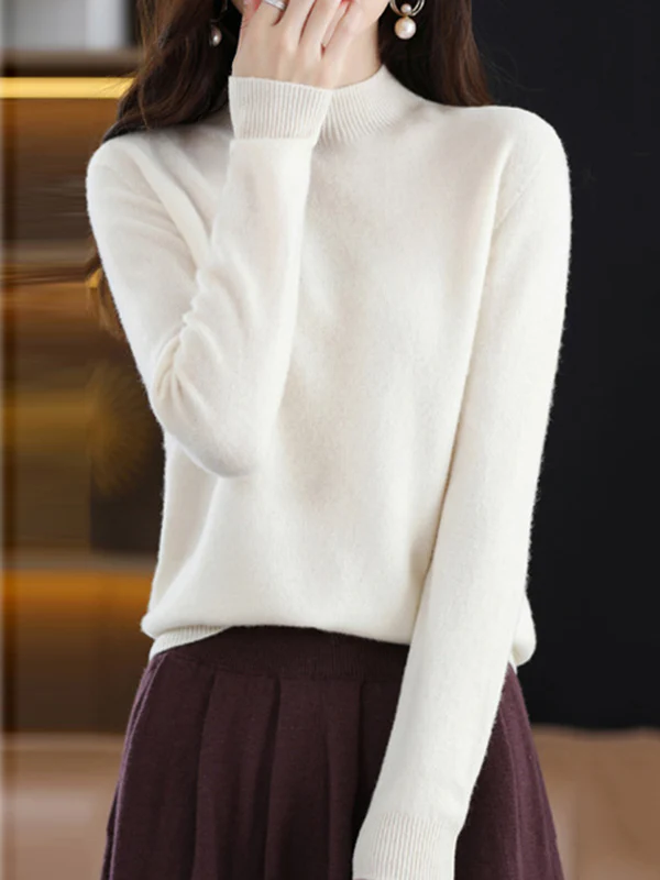 Office Long Sleeves Solid Color High-Neck Sweater Tops Pullovers - Image 18