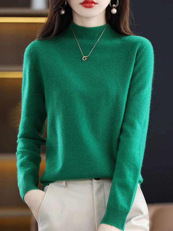 Office Long Sleeves Solid Color High-Neck Sweater Tops Pullovers - Image 2