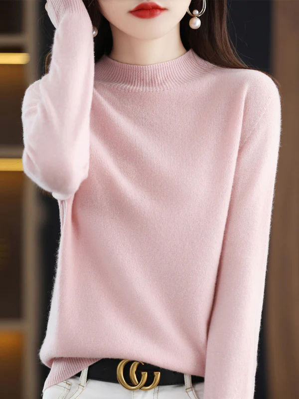Office Long Sleeves Solid Color High-Neck Sweater Tops Pullovers - Image 22