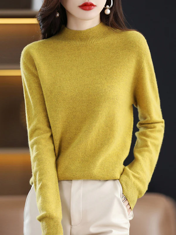 Office Long Sleeves Solid Color High-Neck Sweater Tops Pullovers - Image 25