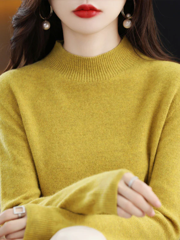 Office Long Sleeves Solid Color High-Neck Sweater Tops Pullovers - Image 27