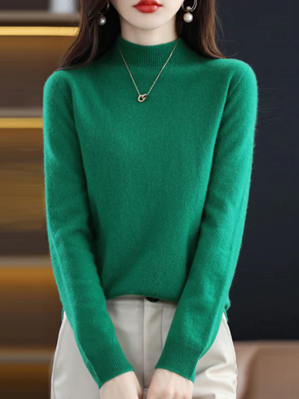 Office Long Sleeves Solid Color High-Neck Sweater Tops Pullovers - Image 3