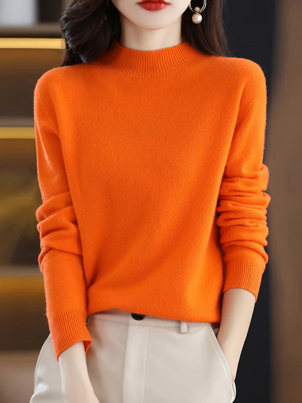Office Long Sleeves Solid Color High-Neck Sweater Tops Pullovers - Image 32