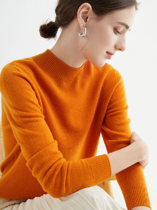 Office Long Sleeves Solid Color High-Neck Sweater Tops Pullovers - Image 34