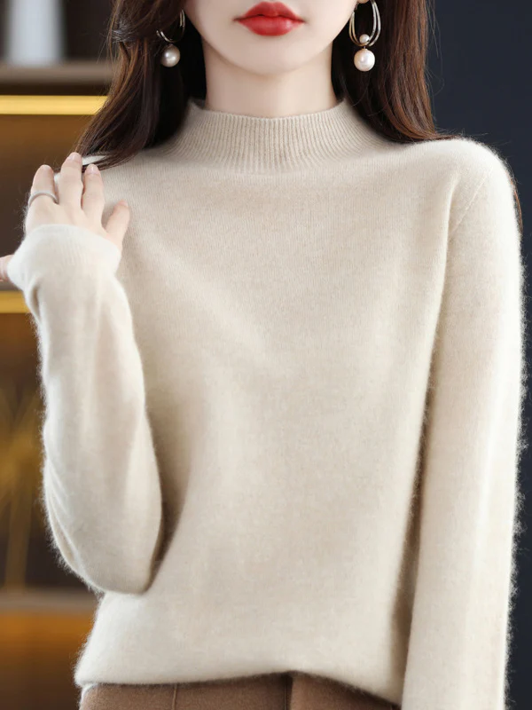 Office Long Sleeves Solid Color High-Neck Sweater Tops Pullovers - Image 5