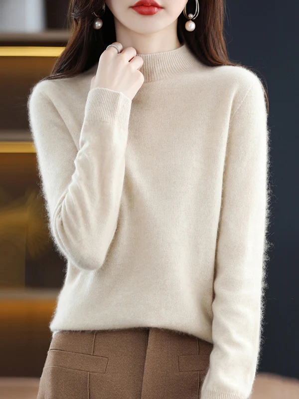 Office Long Sleeves Solid Color High-Neck Sweater Tops Pullovers - Image 6