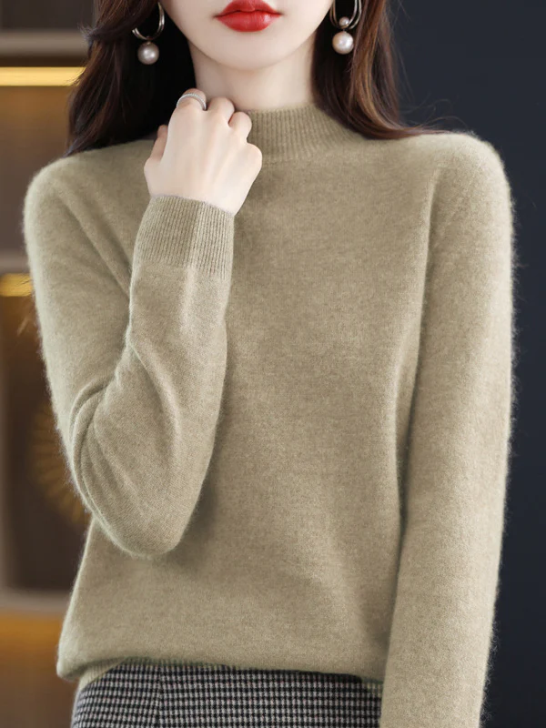 Office Long Sleeves Solid Color High-Neck Sweater Tops Pullovers - Image 8