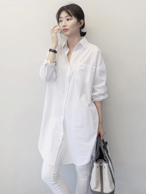 Office Long Sleeves Solid Color Lapel Blouses Shirt Dress - Image 4