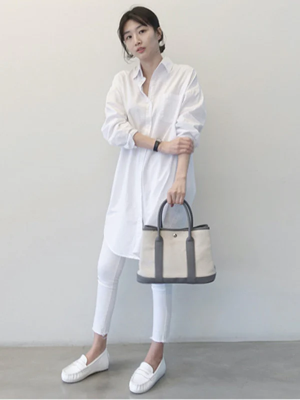 Office Long Sleeves Solid Color Lapel Blouses Shirt Dress - Image 6