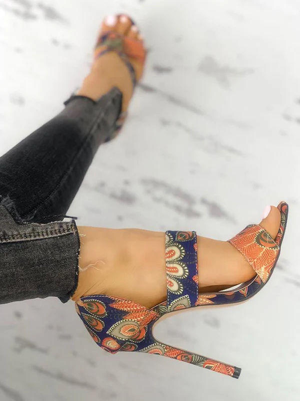 Open Toe Printed Pumps Sandals - Image 2