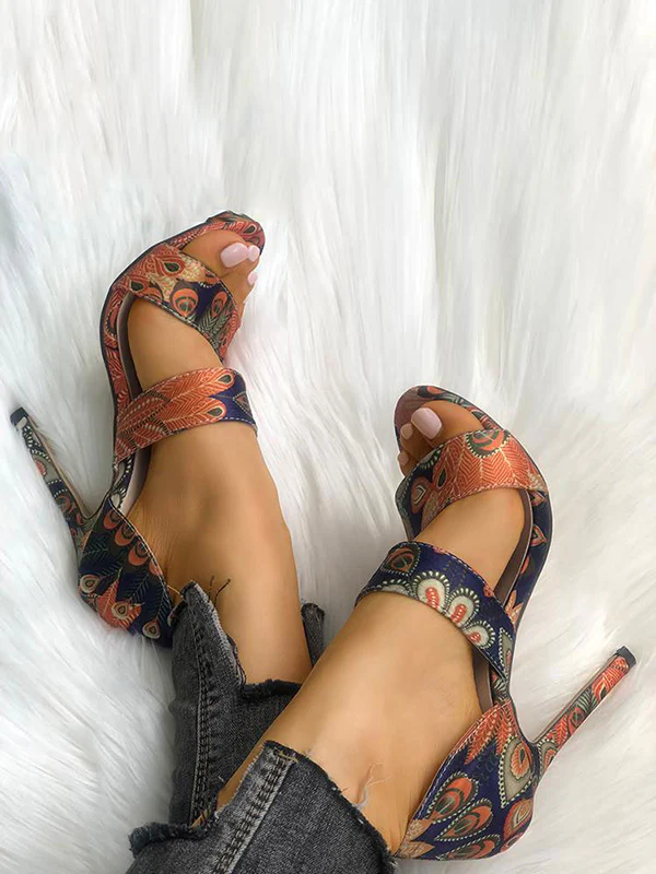 Open Toe Printed Pumps Sandals - Image 3