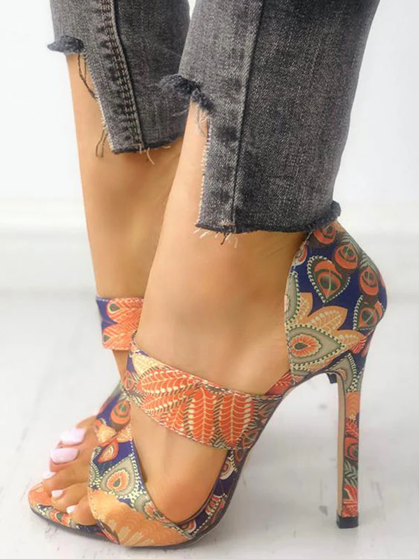 Open Toe Printed Pumps Sandals - Image 5