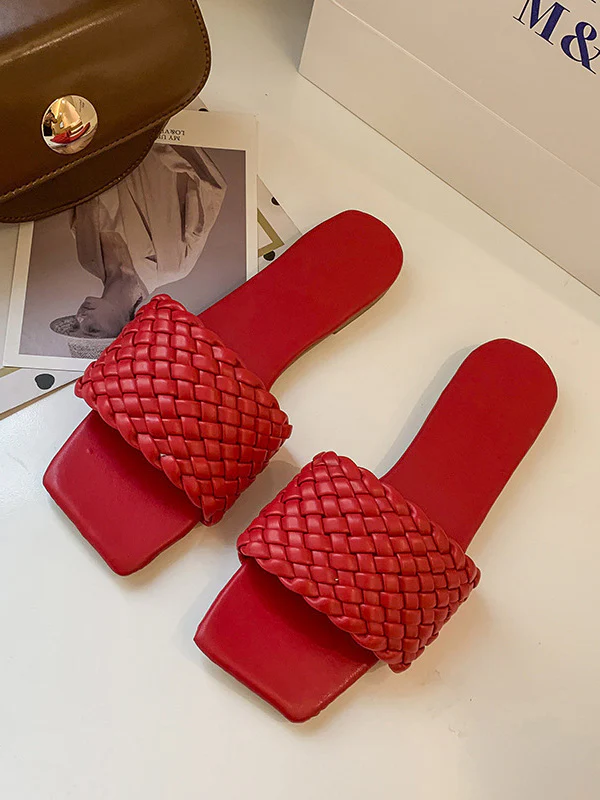 Open Toe Solid Color Split-Joint Square-Toe Slippers - Image 16