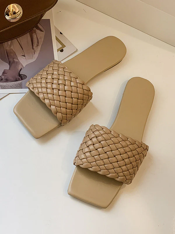 Open Toe Solid Color Split-Joint Square-Toe Slippers - Image 17
