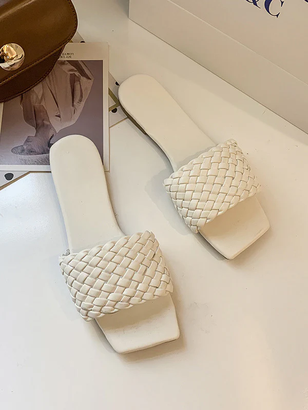 Open Toe Solid Color Split-Joint Square-Toe Slippers - Image 18