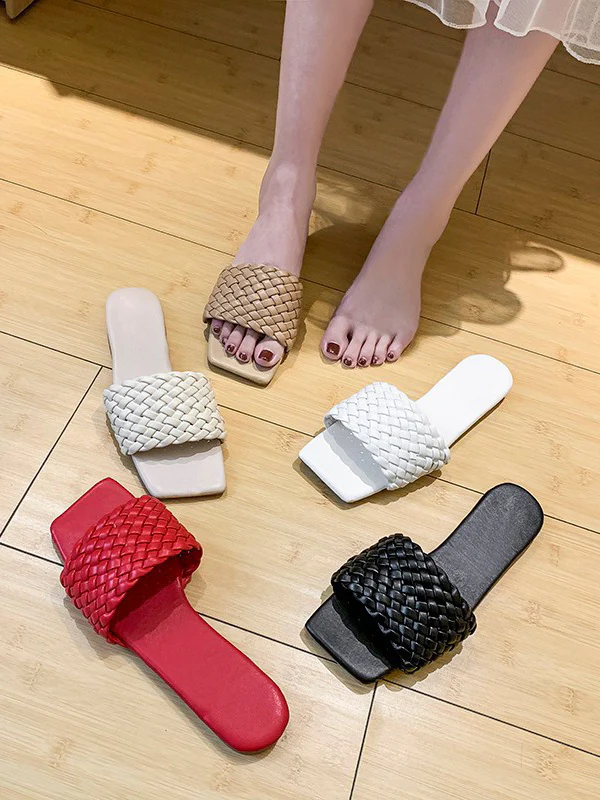 Open Toe Solid Color Split-Joint Square-Toe Slippers - Image 19