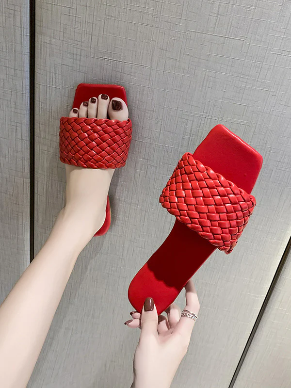 Open Toe Solid Color Split-Joint Square-Toe Slippers - Image 6