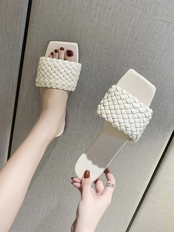 Open Toe Solid Color Split-Joint Square-Toe Slippers - Image 7