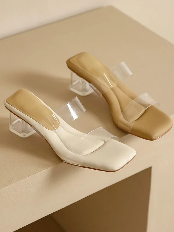 Open Toe Split-Joint Square-Toe Transparent Pumps Sandals Slippers - Image 16