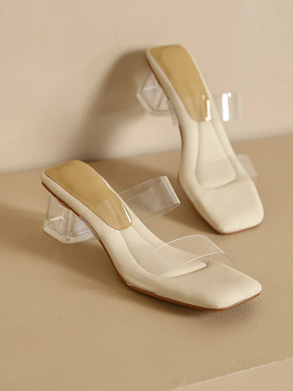 Open Toe Split-Joint Square-Toe Transparent Pumps Sandals Slippers - Image 17