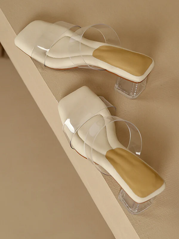 Open Toe Split-Joint Square-Toe Transparent Pumps Sandals Slippers - Image 18