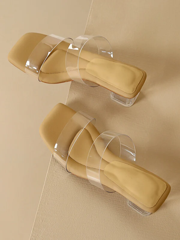 Open Toe Split-Joint Square-Toe Transparent Pumps Sandals Slippers - Image 19