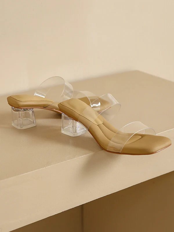 Open Toe Split-Joint Square-Toe Transparent Pumps Sandals Slippers - Image 21