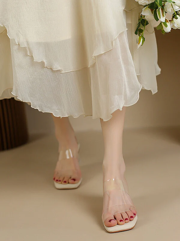 Open Toe Split-Joint Square-Toe Transparent Pumps Sandals Slippers - Image 5