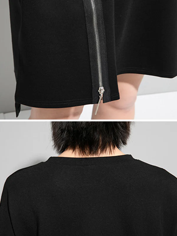 Original Black Zipper Batwing Sleeve Round-Neck Mini Dress - Image 10