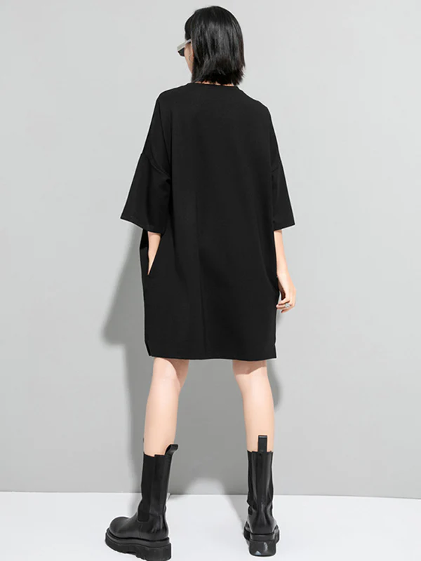 Original Black Zipper Batwing Sleeve Round-Neck Mini Dress - Image 7