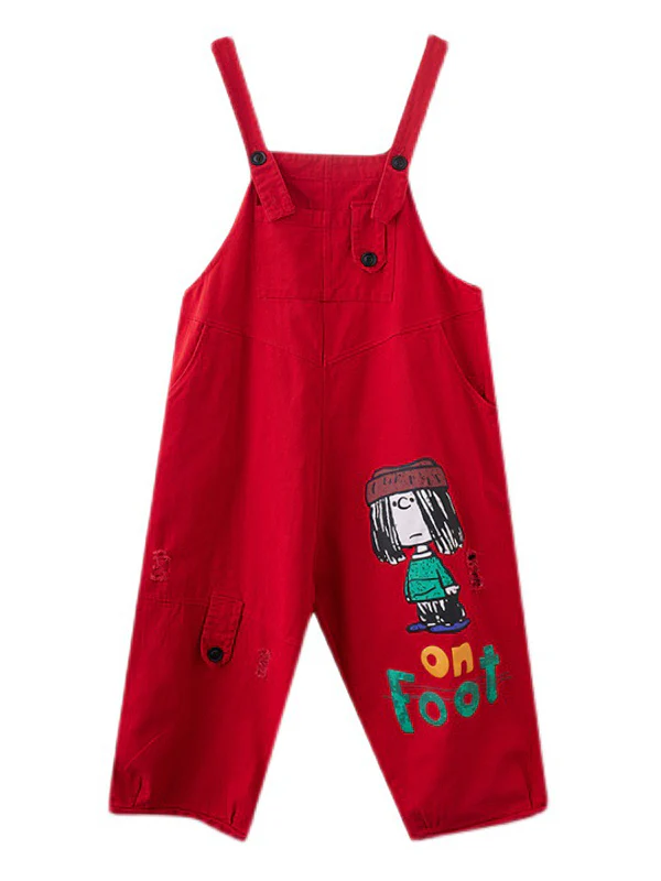Original Cartoon Printed Puff Denim Overalls - Image 12