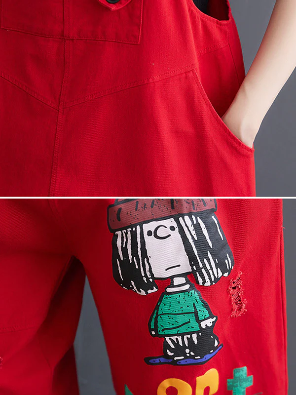 Original Cartoon Printed Puff Denim Overalls - Image 15