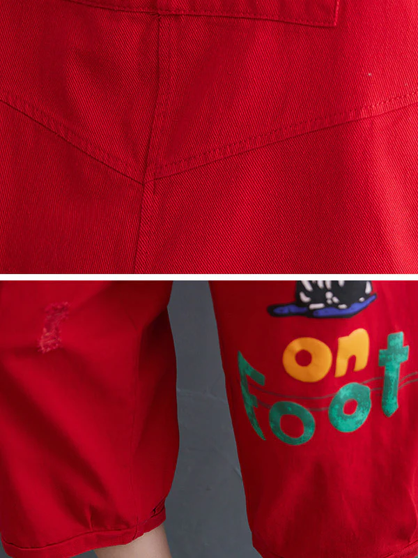 Original Cartoon Printed Puff Denim Overalls - Image 16