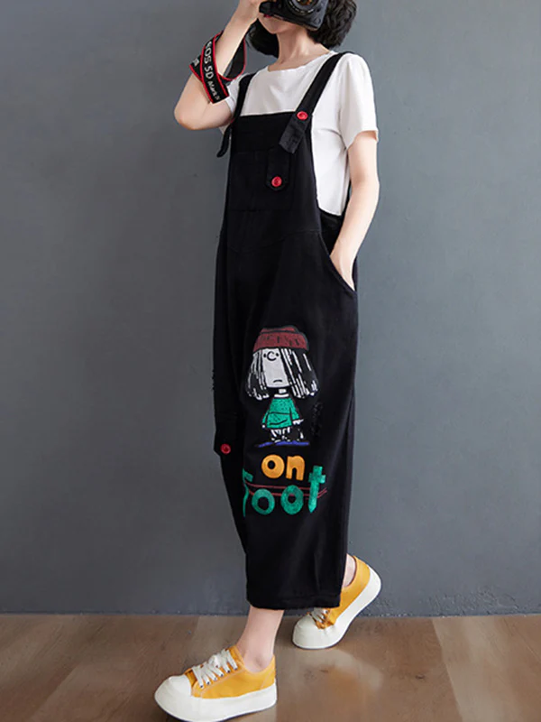 Original Cartoon Printed Puff Denim Overalls - Image 6