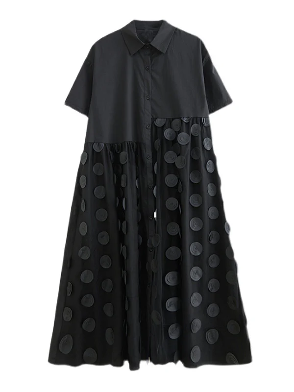 Original Casual Loose Polka-Dot Split-Joint Midi Shirt Dress - Image 10