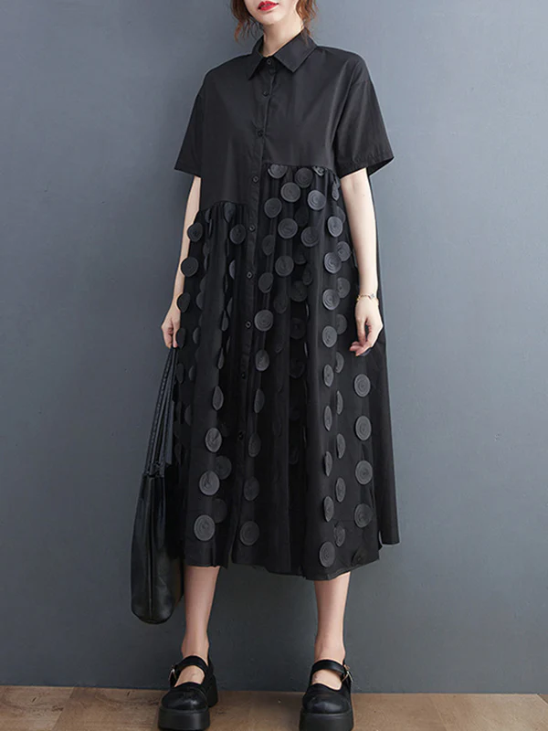 Original Casual Loose Polka-Dot Split-Joint Midi Shirt Dress - Image 2