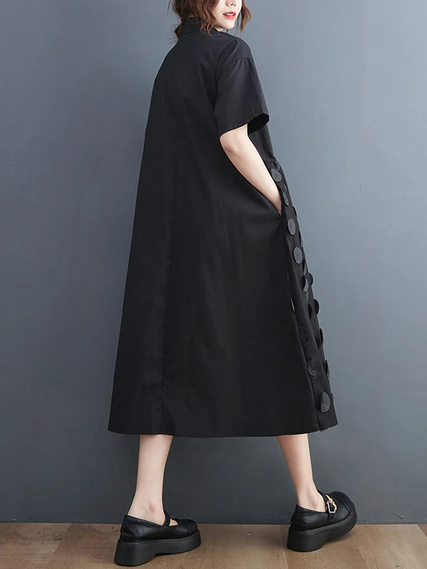 Original Casual Loose Polka-Dot Split-Joint Midi Shirt Dress - Image 7